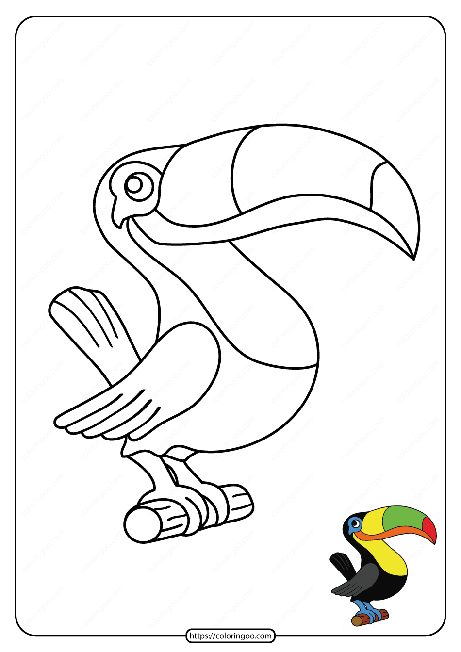 free printable colorful toucan pdf coloring page