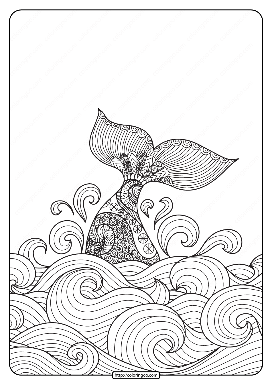 free printable hand drawn whale coloring page