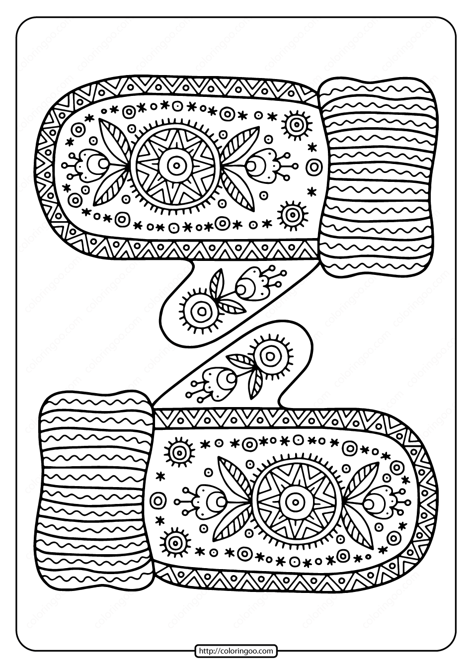 free printable warm knitted mittens coloring page