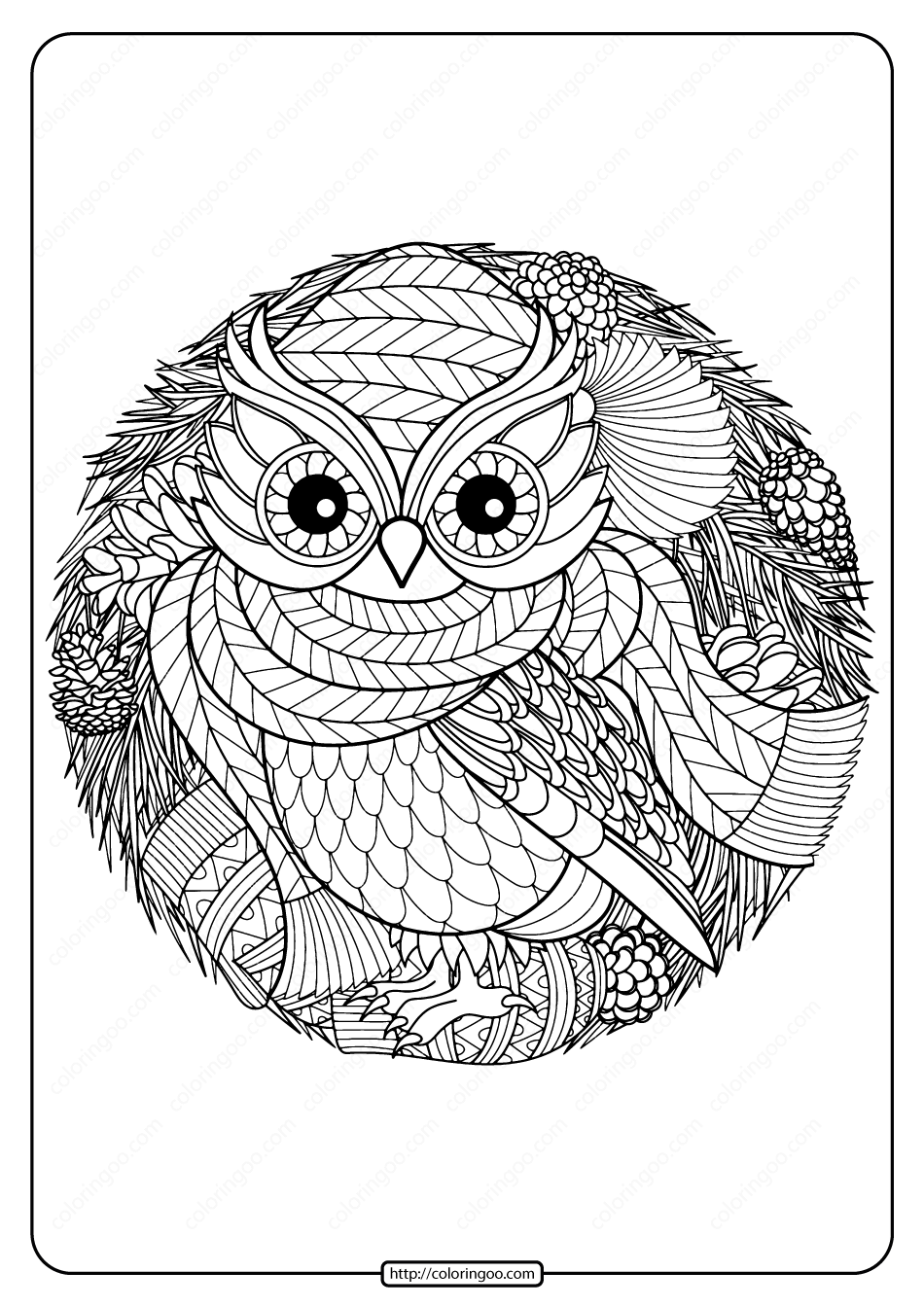 free printable winter owl pdf coloring page