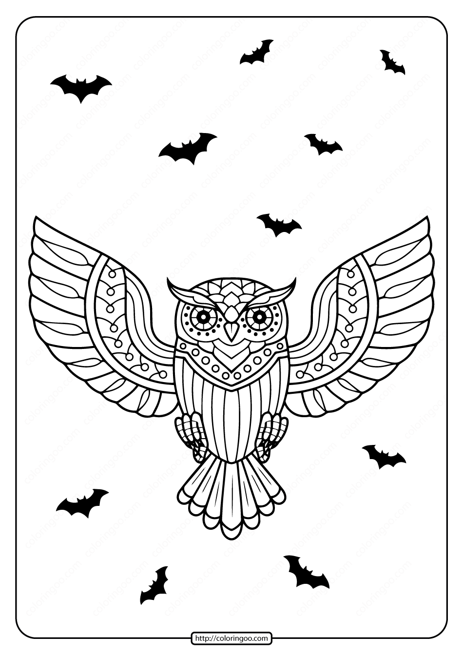 printable day of the dead owl coloring page