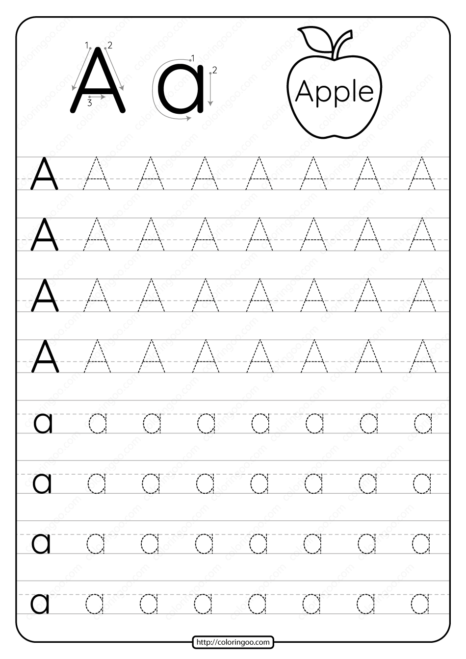 printable dotted letter a tracing pdf worksheet