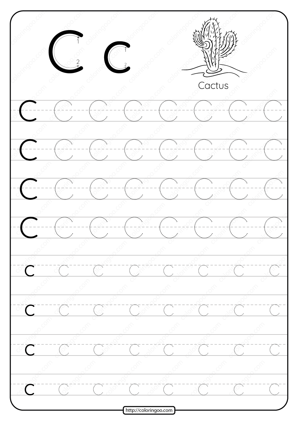 printable dotted letter c tracing pdf worksheet