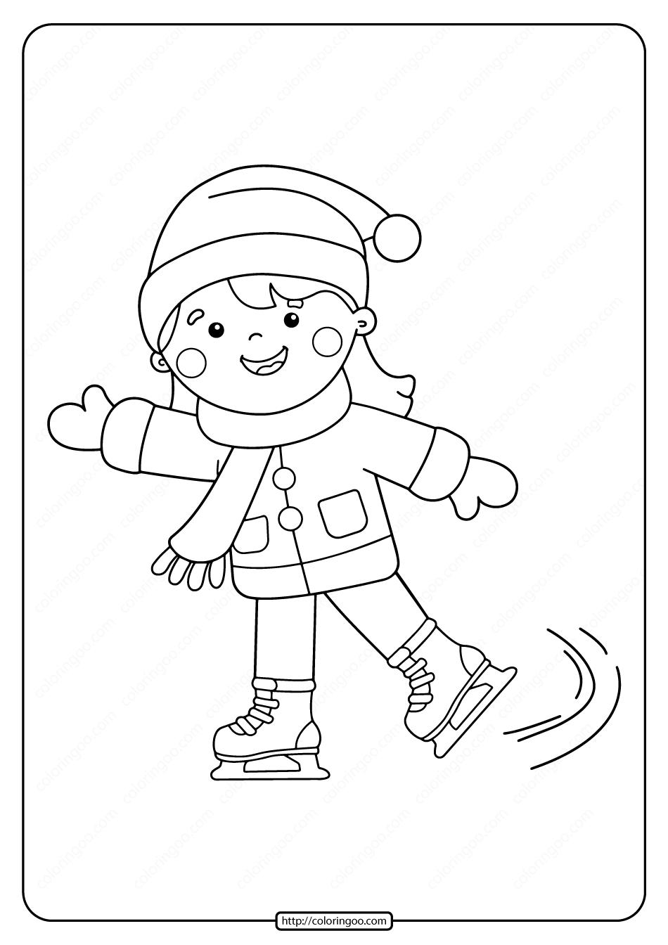 printable girl ice skating pdf coloring page