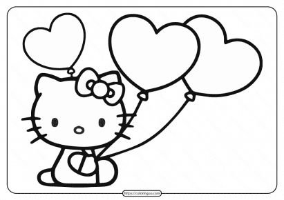 printable hello kitty balloons coloring page
