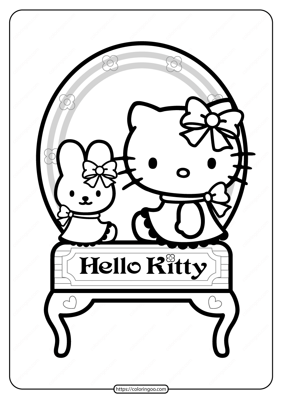 printable hello kitty in front of the mirror coloring