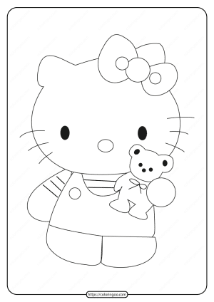 printable hello kitty with a teddy bear coloring page