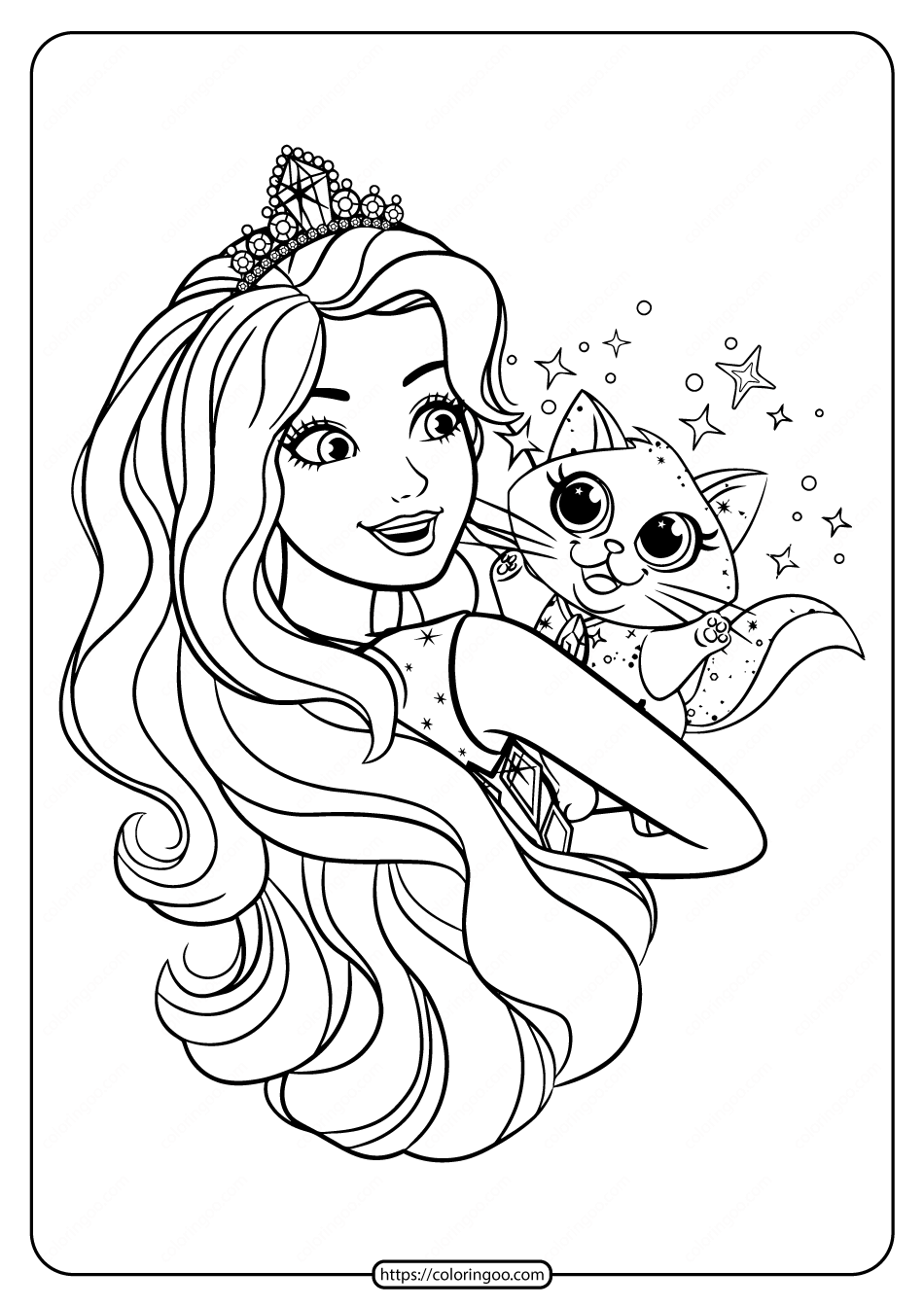 printable barbie and cat coloring pages