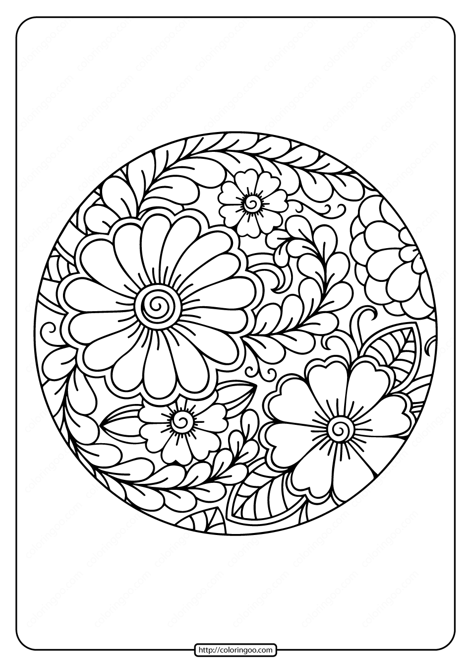 printable circle border flower coloring page