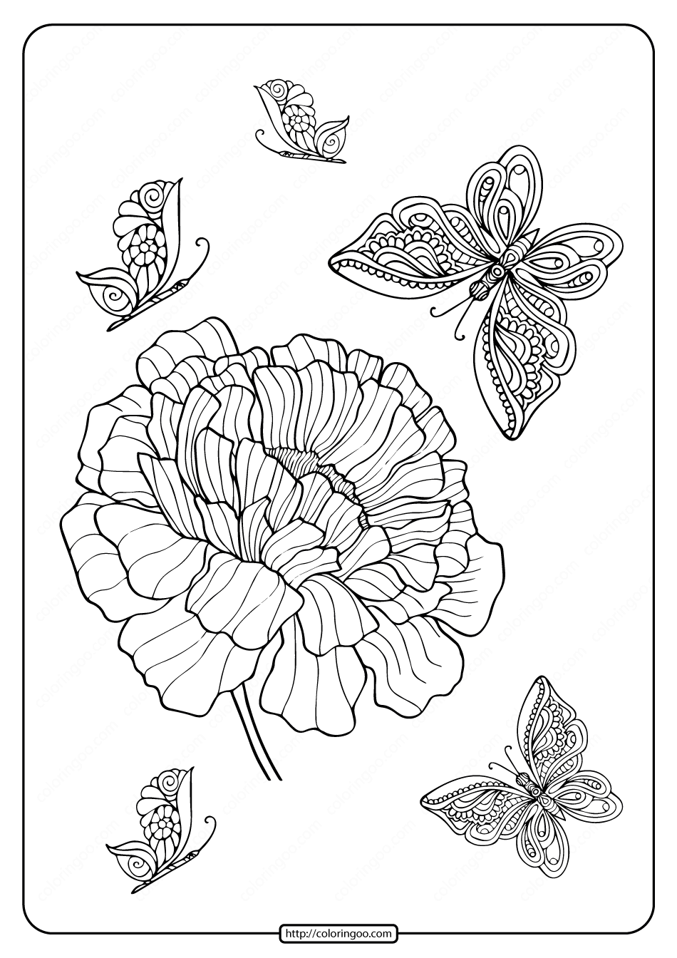 printable flower and butterflies coloring page