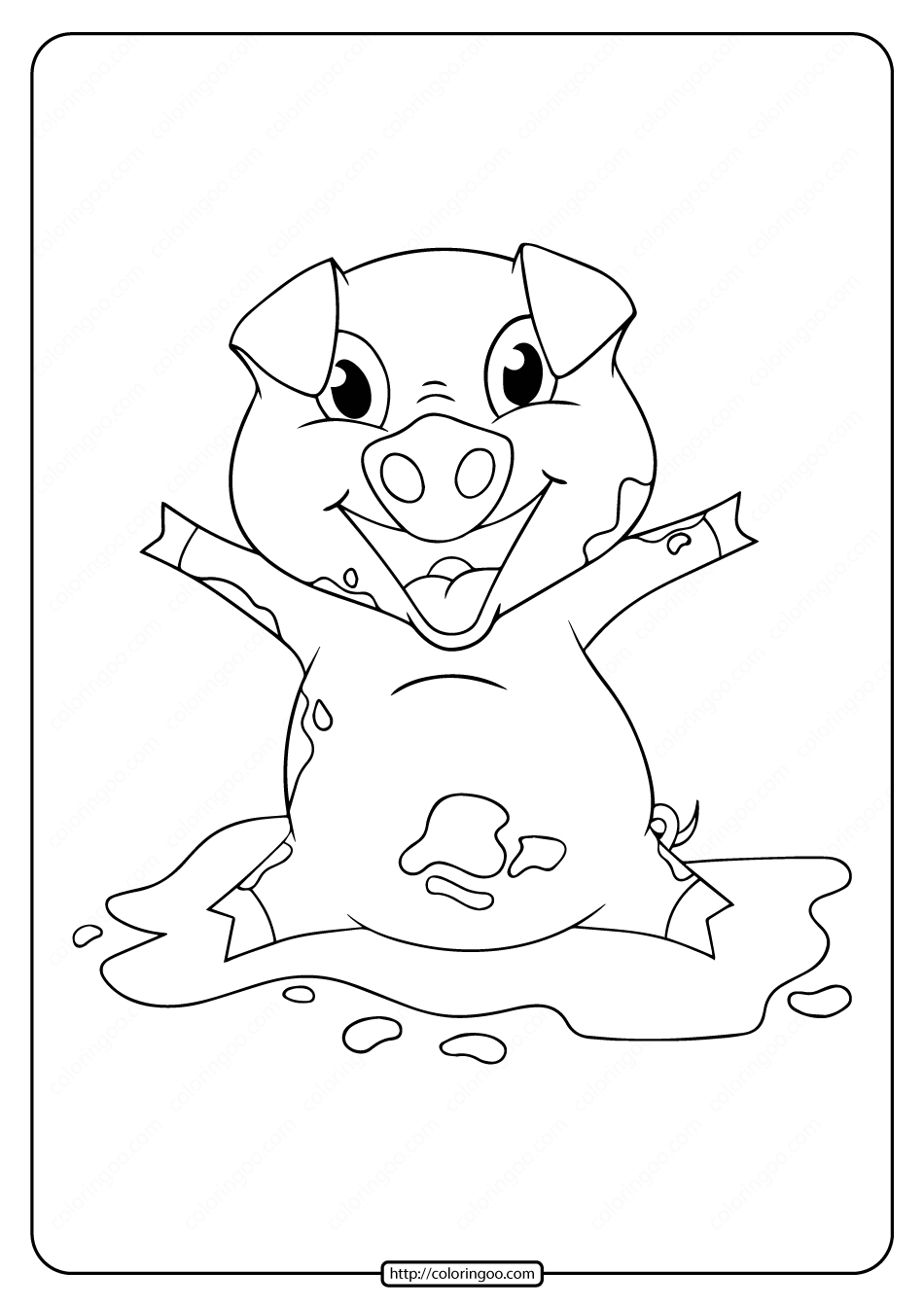 printable happy pig playing coloring pages