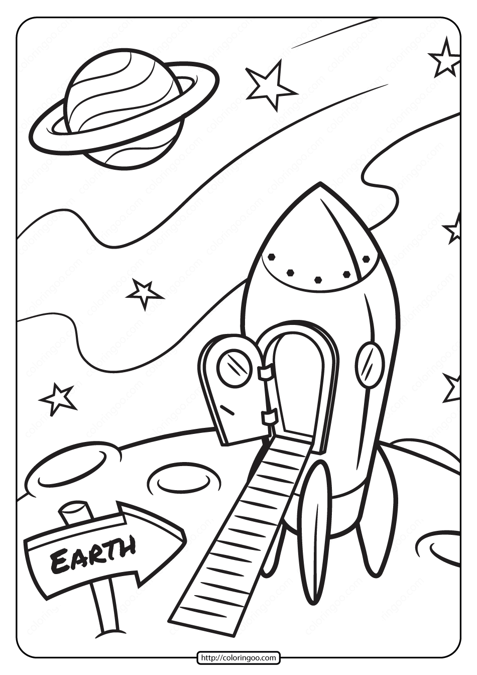 printable a rocket on the moon surface coloring page