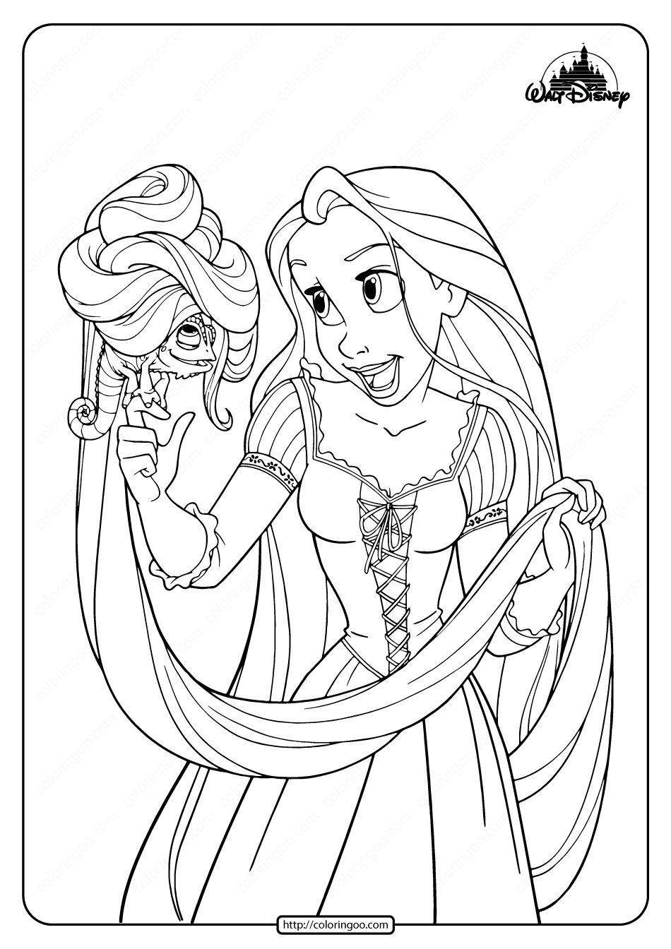 printable rapunzel and her pet pascal coloring page