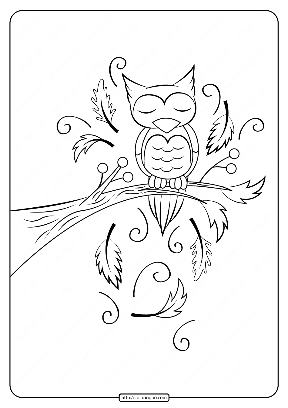 printable sleeping owl coloring pages