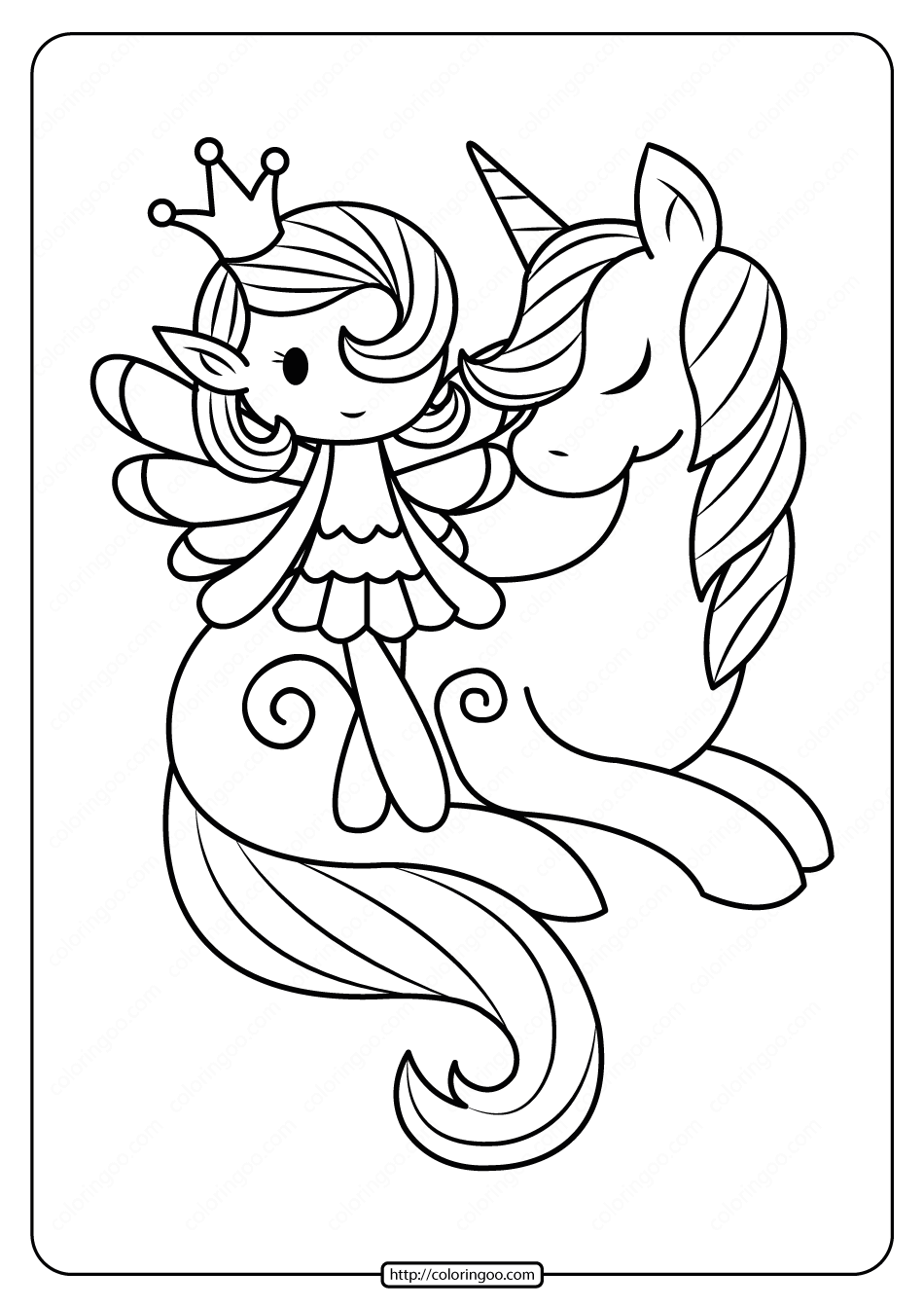 printable fairy and unicorn coloring pages