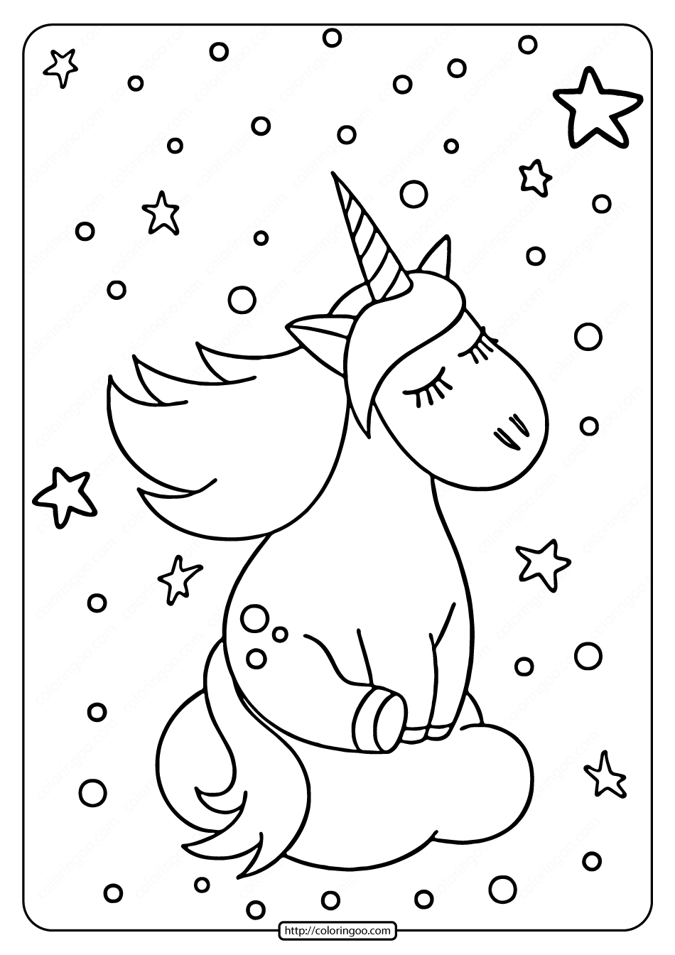 unicorn on the cloud coloring pages