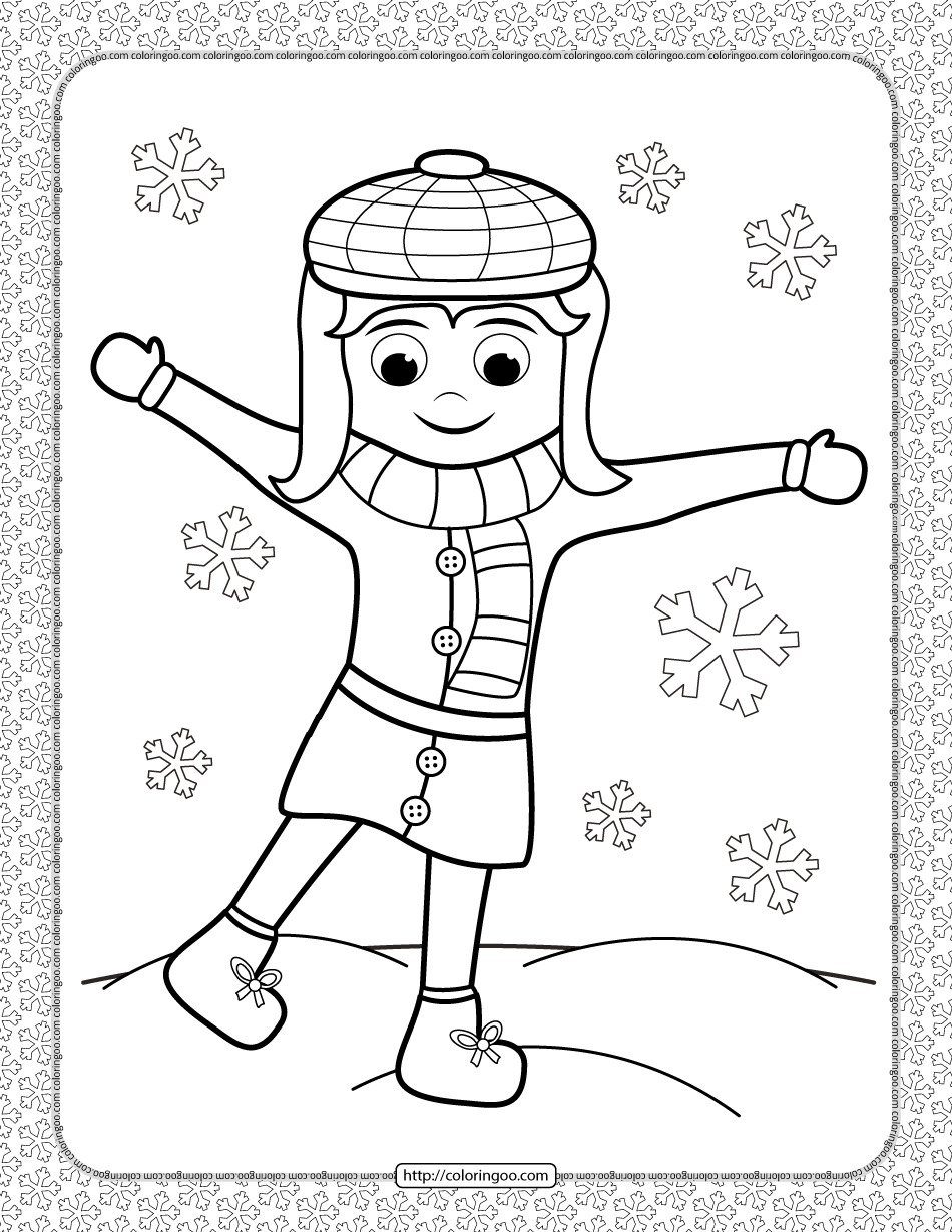 a girl under the snow coloring page