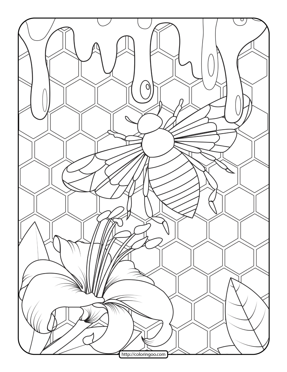 bee and honey adult coloring pages