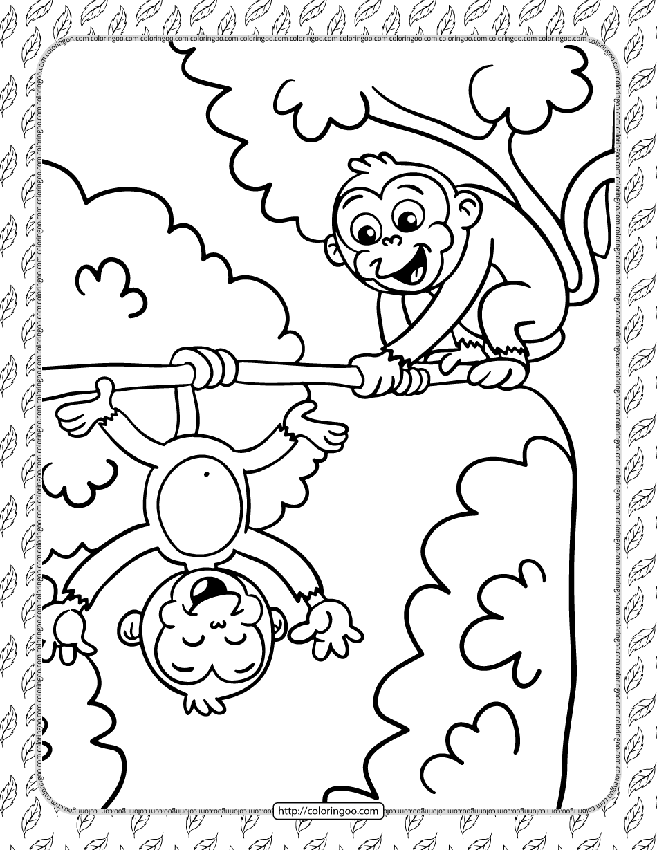 printable silly monkeys coloring page