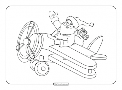 santa claus on a plane coloring page