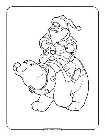 santa claus on a polar bear coloring page