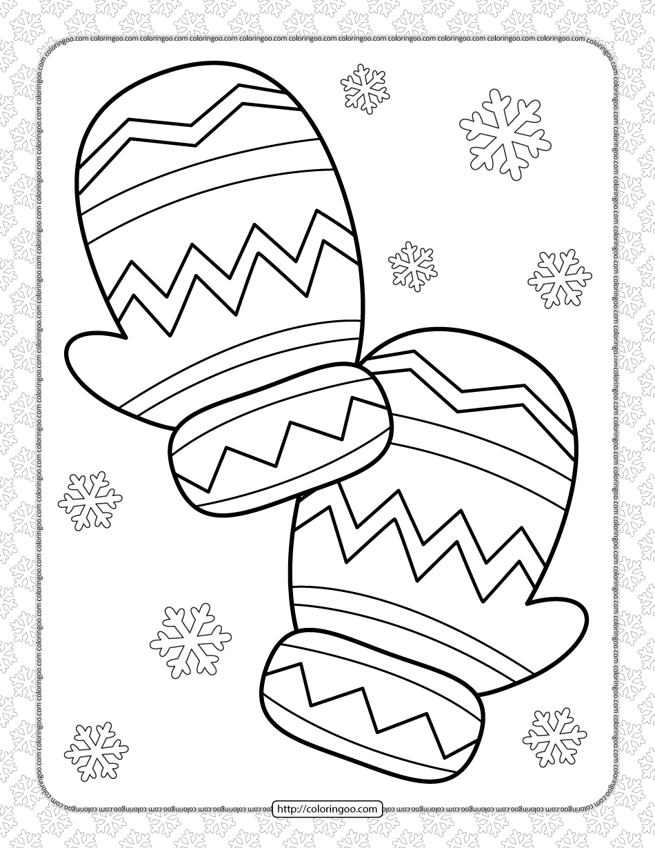 snow gloves coloring page for kids