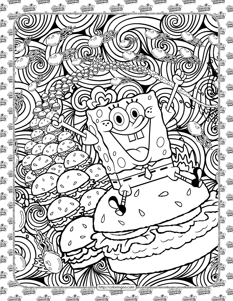 spongebob and hamburger coloring page