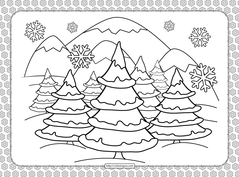 winter forest landscape coloring page