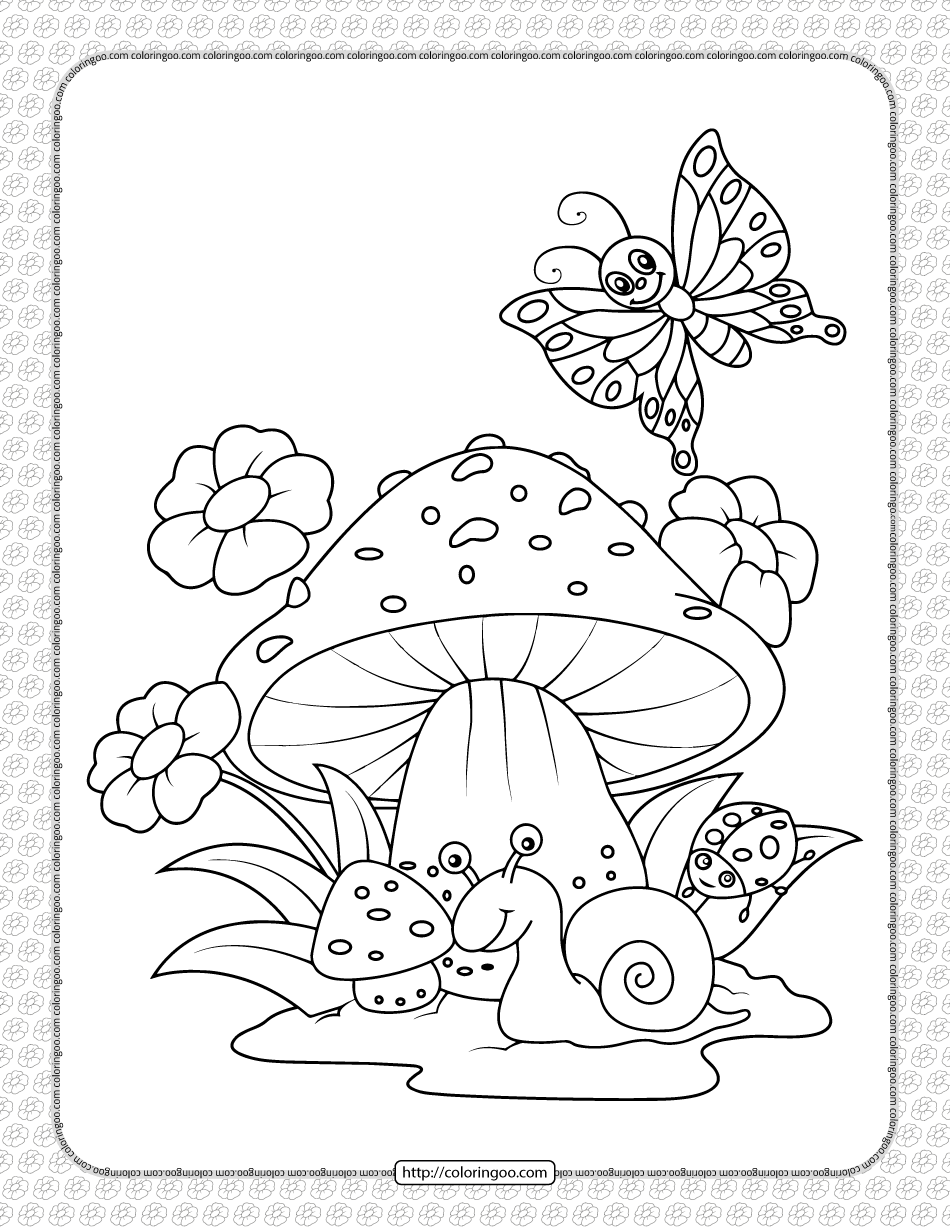 a snail under the mushroom coloring sheet