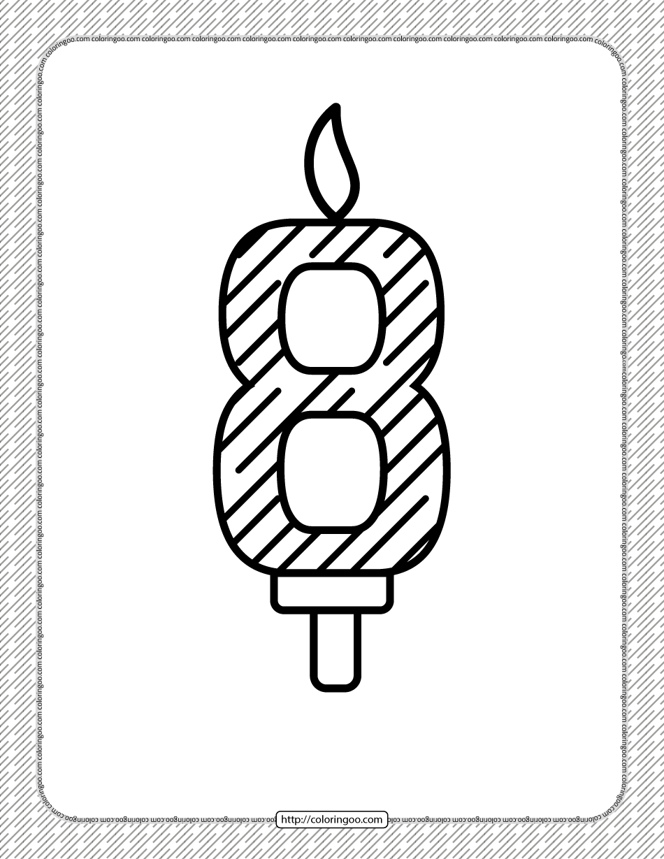 eighth year birthday candle outline coloring page