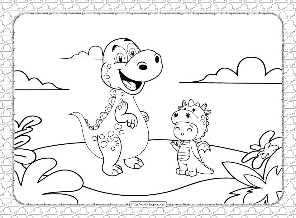 kid in dinosaur costume coloring page