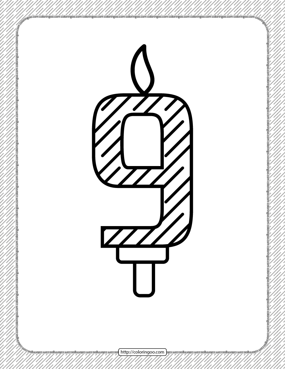 ninth year birthday candle outline coloring page