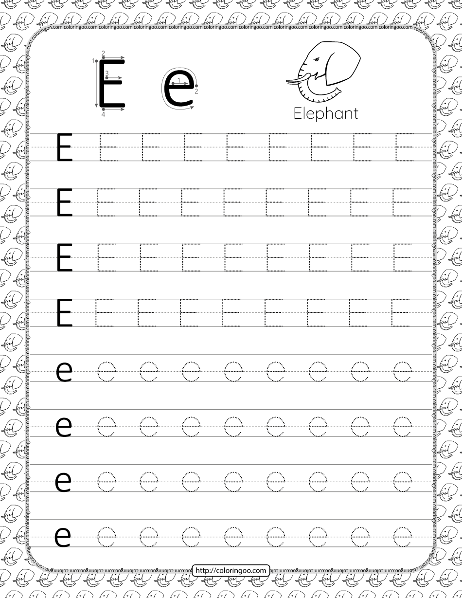 printable dotted letter e tracing pdf worksheet