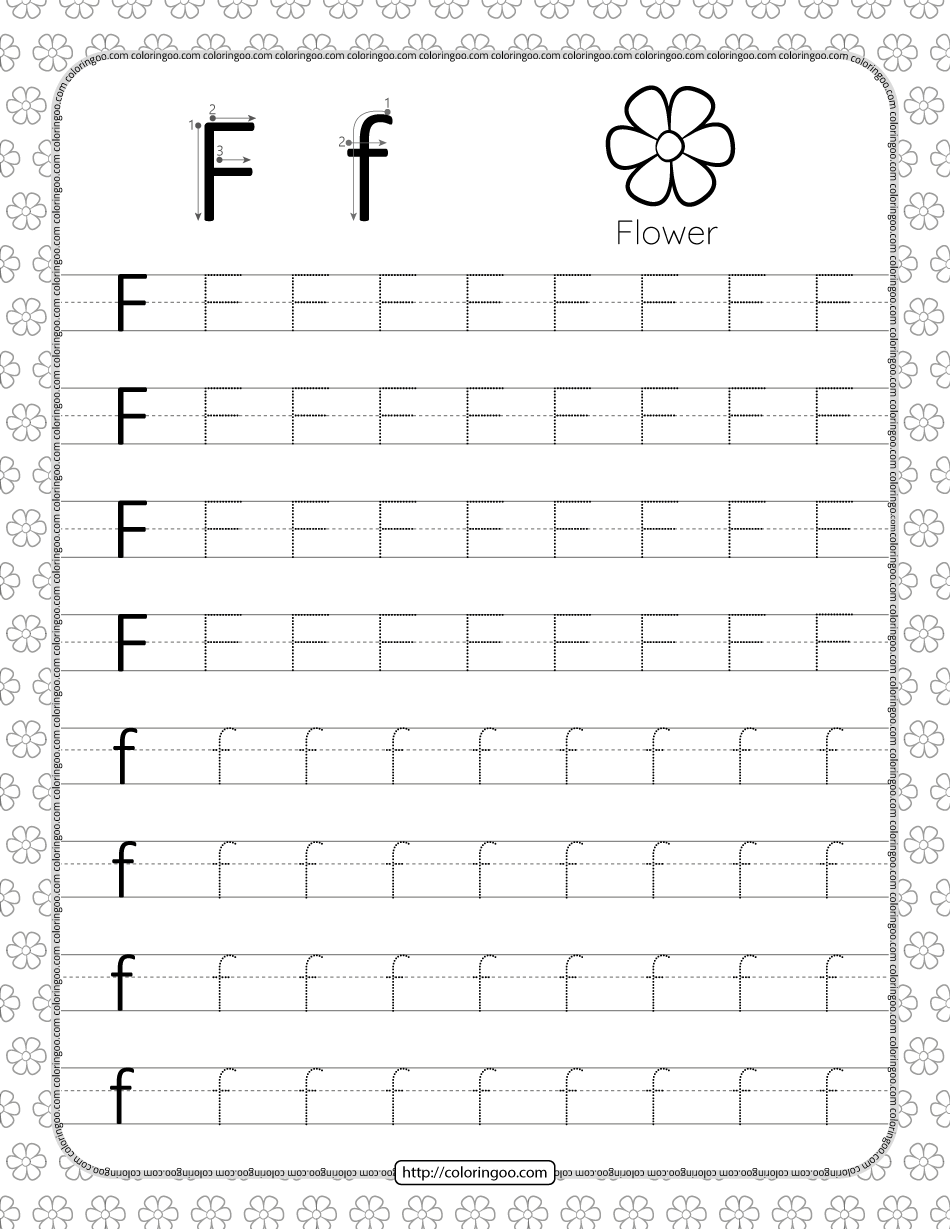 printable dotted letter f tracing pdf worksheet