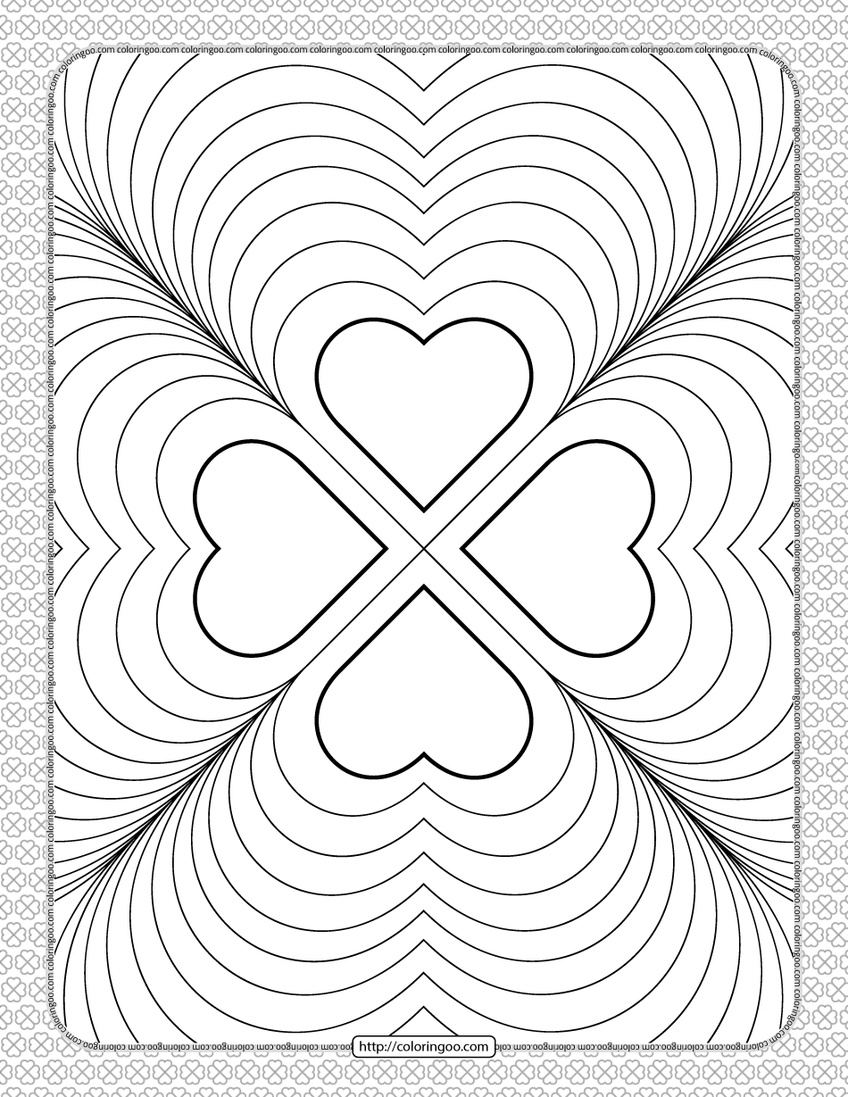 valentines day four hearts coloring page