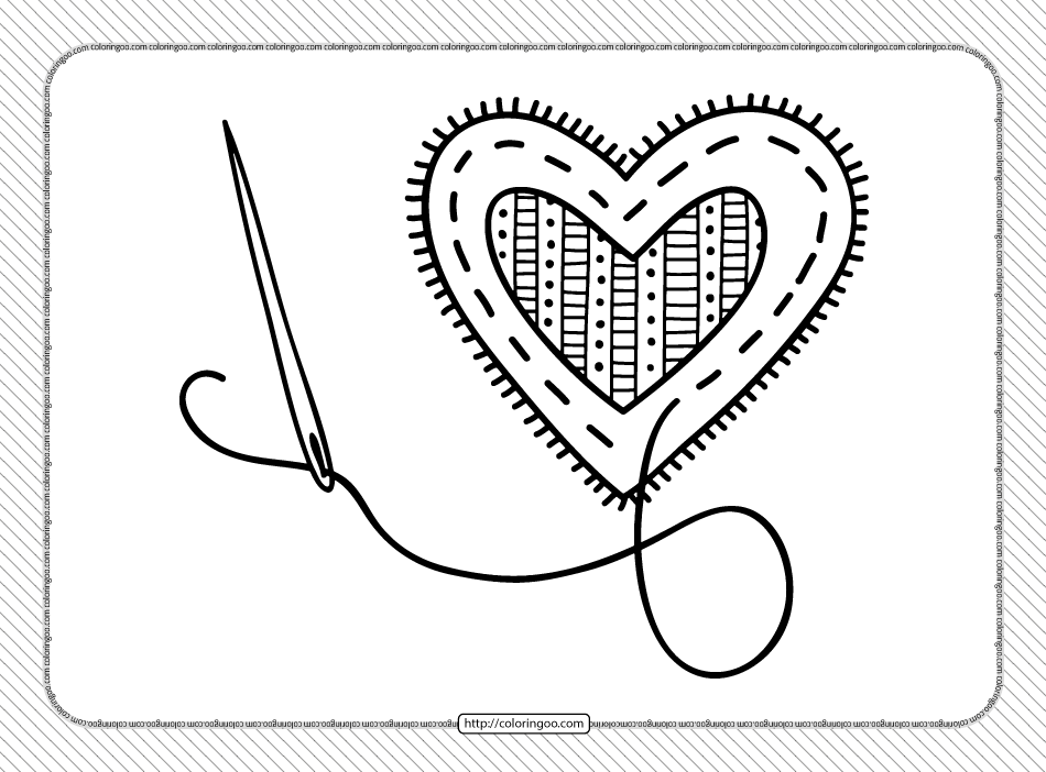 valentines day sewing heart coloring page