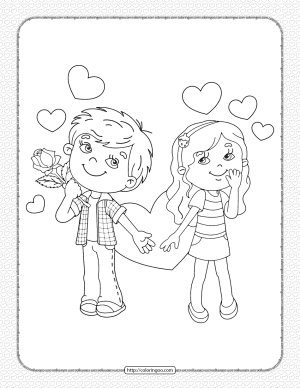 printable boy and girl valentines day coloring page