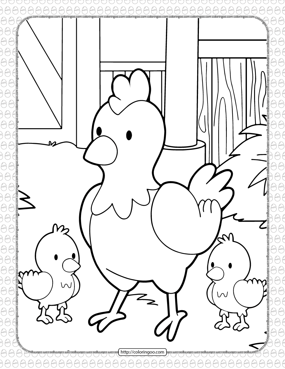 printable chicken and chicks coloring page