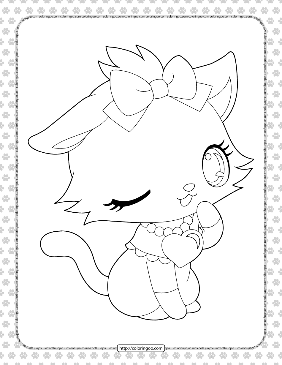 printable cute cat coloring page for girls