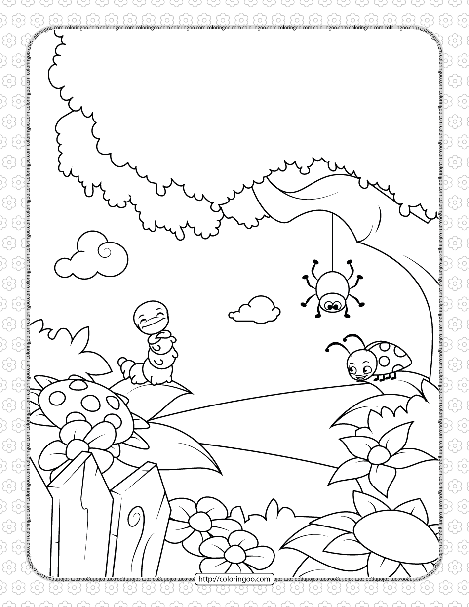 printable lovely insects coloring page