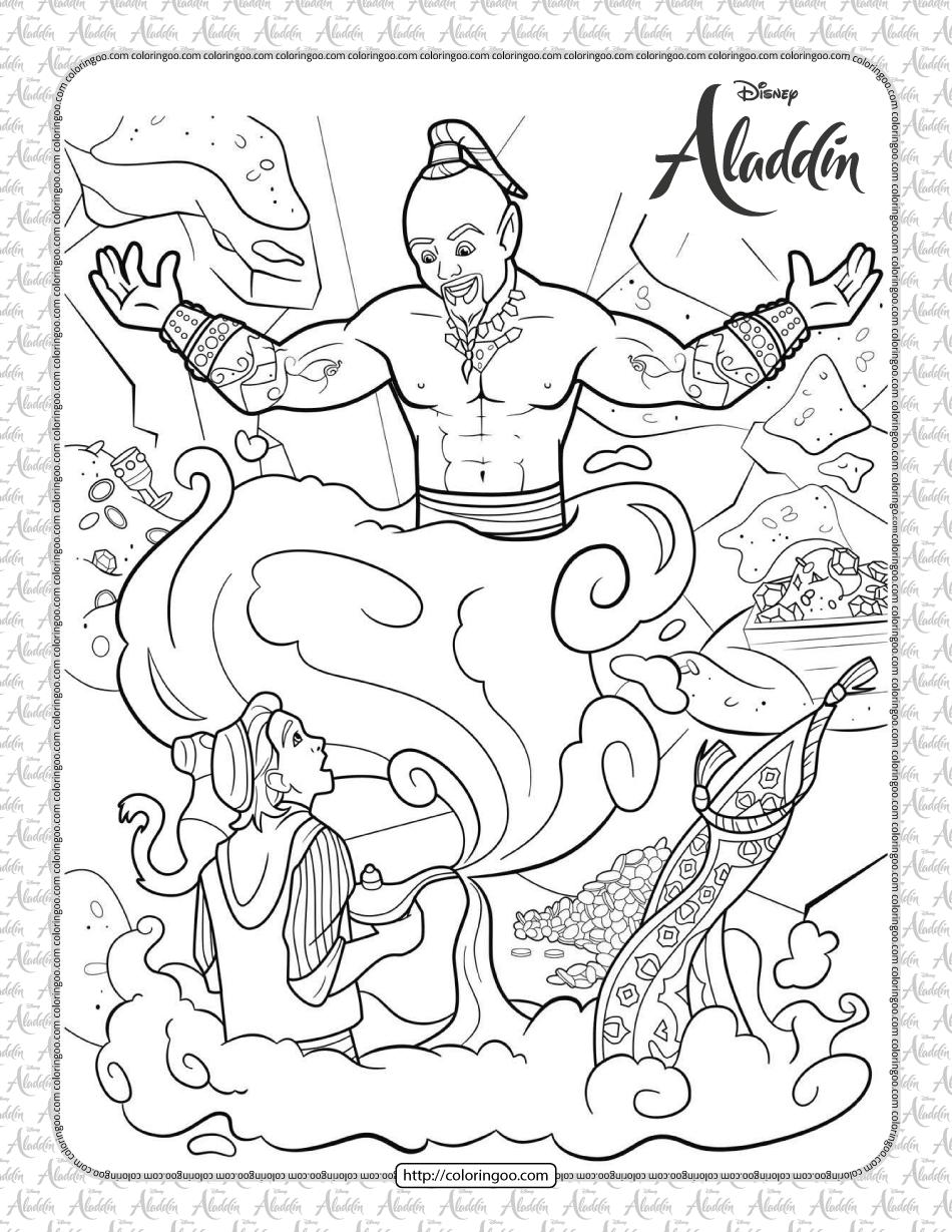 aladdin released genie from the lamp coloring