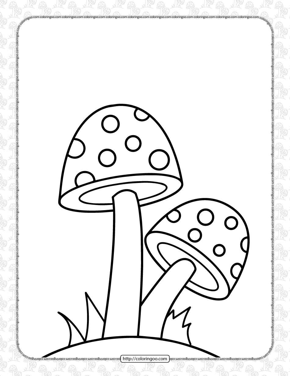 free printable cute mushrooms coloring sheet
