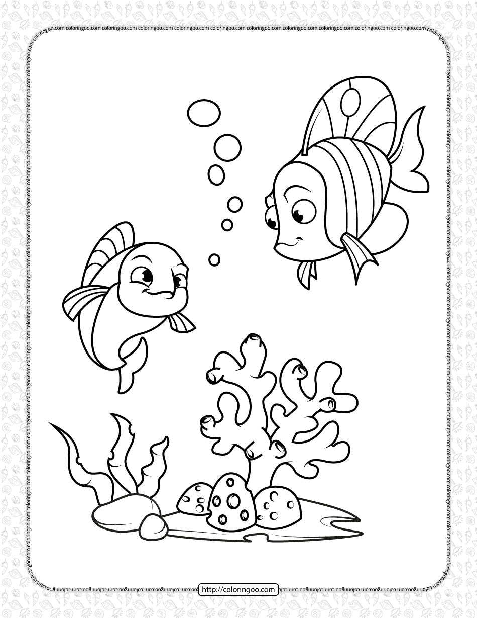 printable cute fishes under the sea coloring page