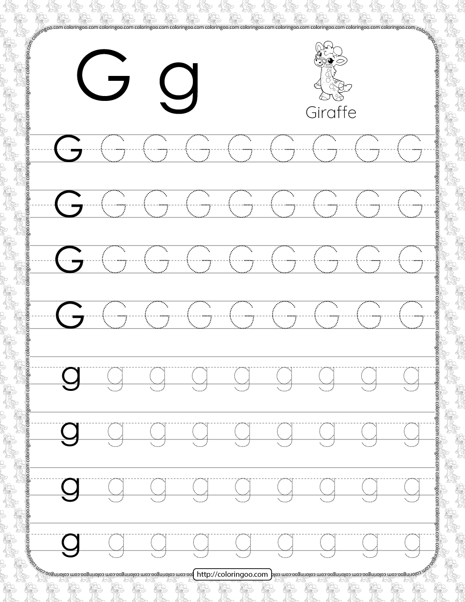 printable dotted letter g tracing pdf worksheet