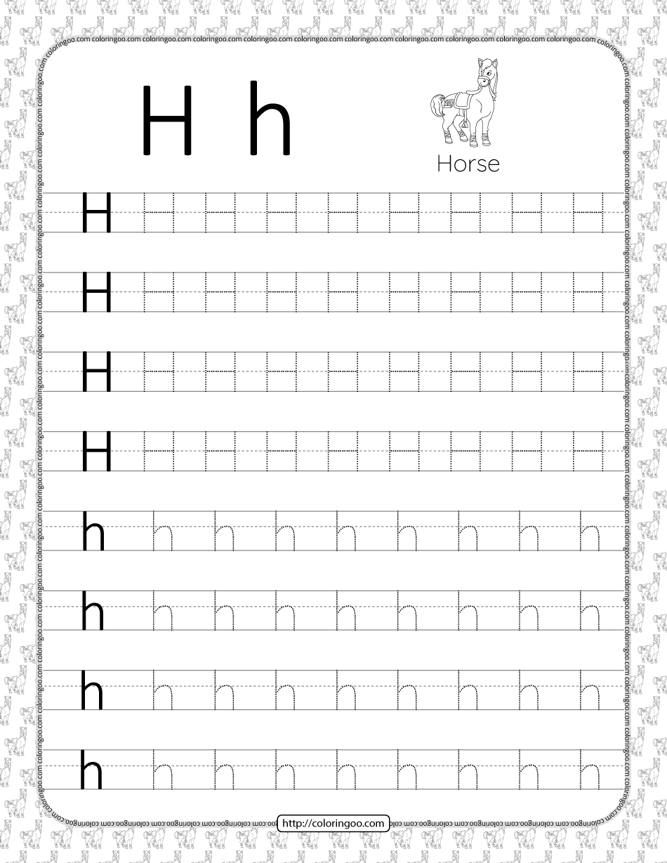 printable dotted letter h tracing pdf worksheet