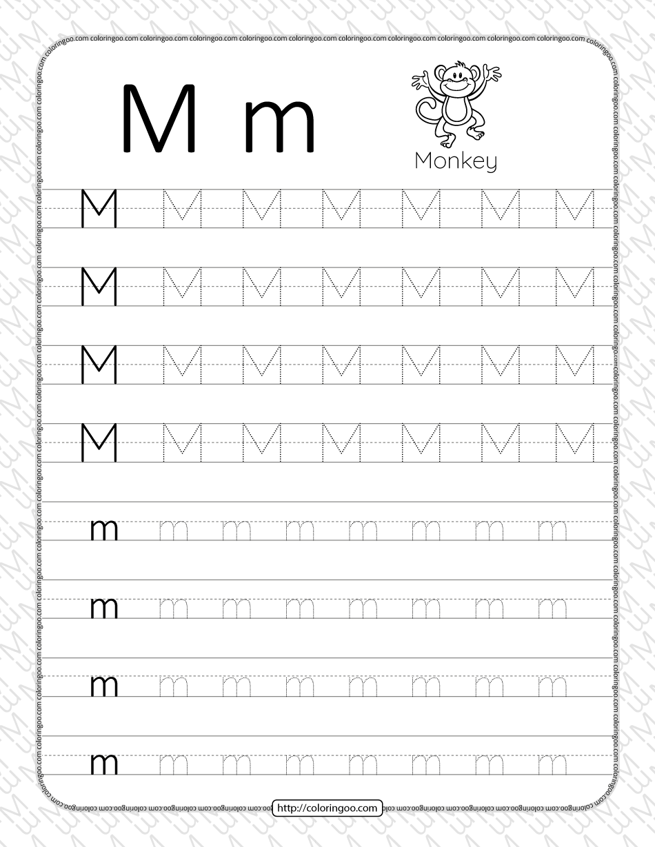 printable dotted letter m tracing pdf worksheet