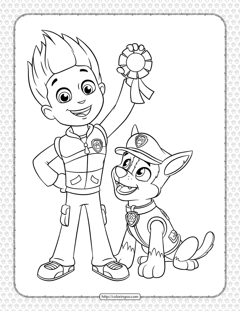 printable paw patrol ryder and chase coloring sheet