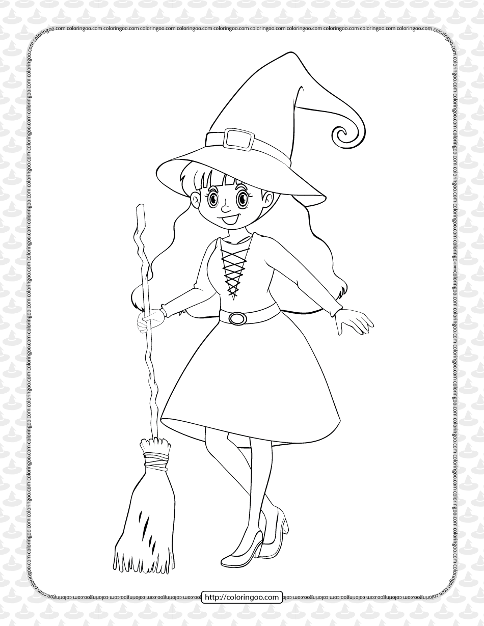 free printable witch coloring page for kids