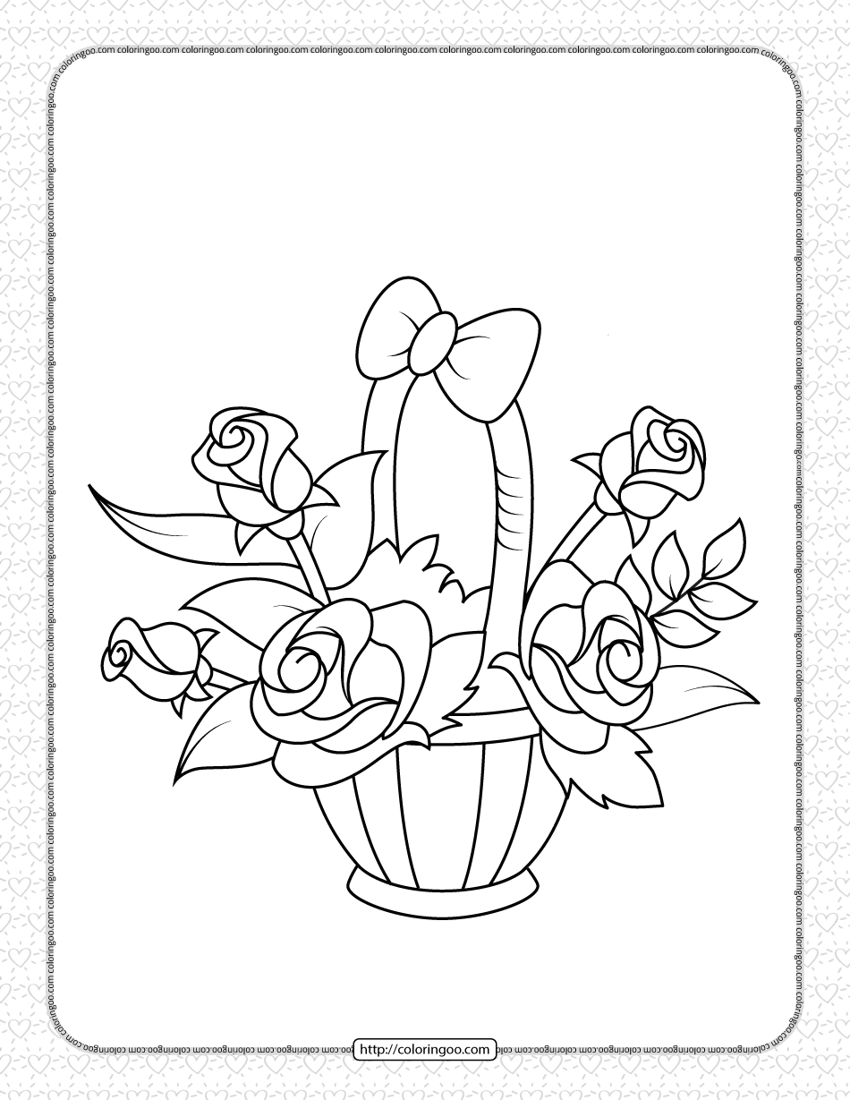 printable a basket of flowers coloring page