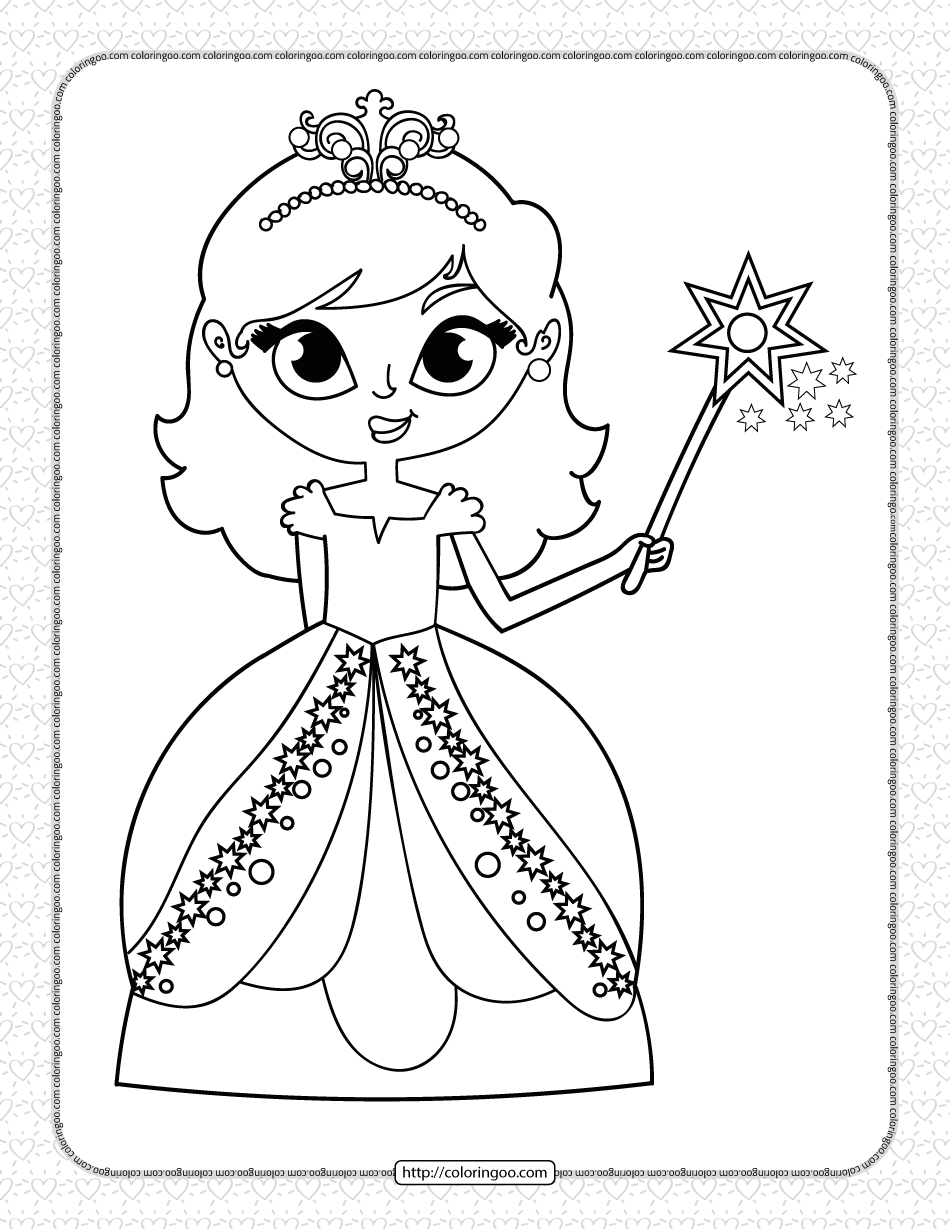 printable a princess with magic stick coloring page